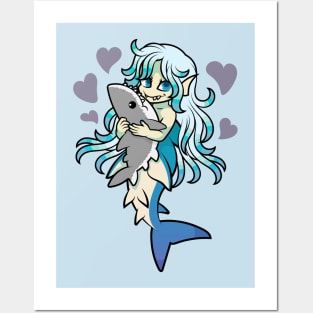 Cute Mermaid Loves Her Shark Plush Posters and Art